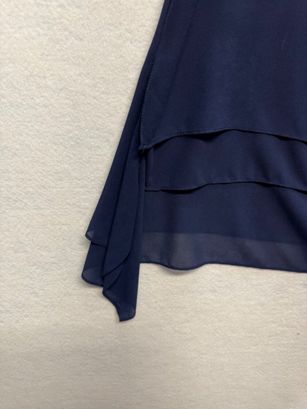 Navy Blue Sleeveless Sequin Accent Layered Chiffon Blouse Top By Faisca L - Picture 3 of 8